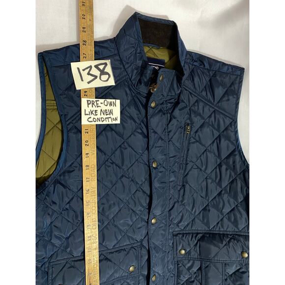 Lands’ End Quilted Puffer Vest – Men’s XL Blue Full Zip with Corduroy Collar - Picture 2 of 11